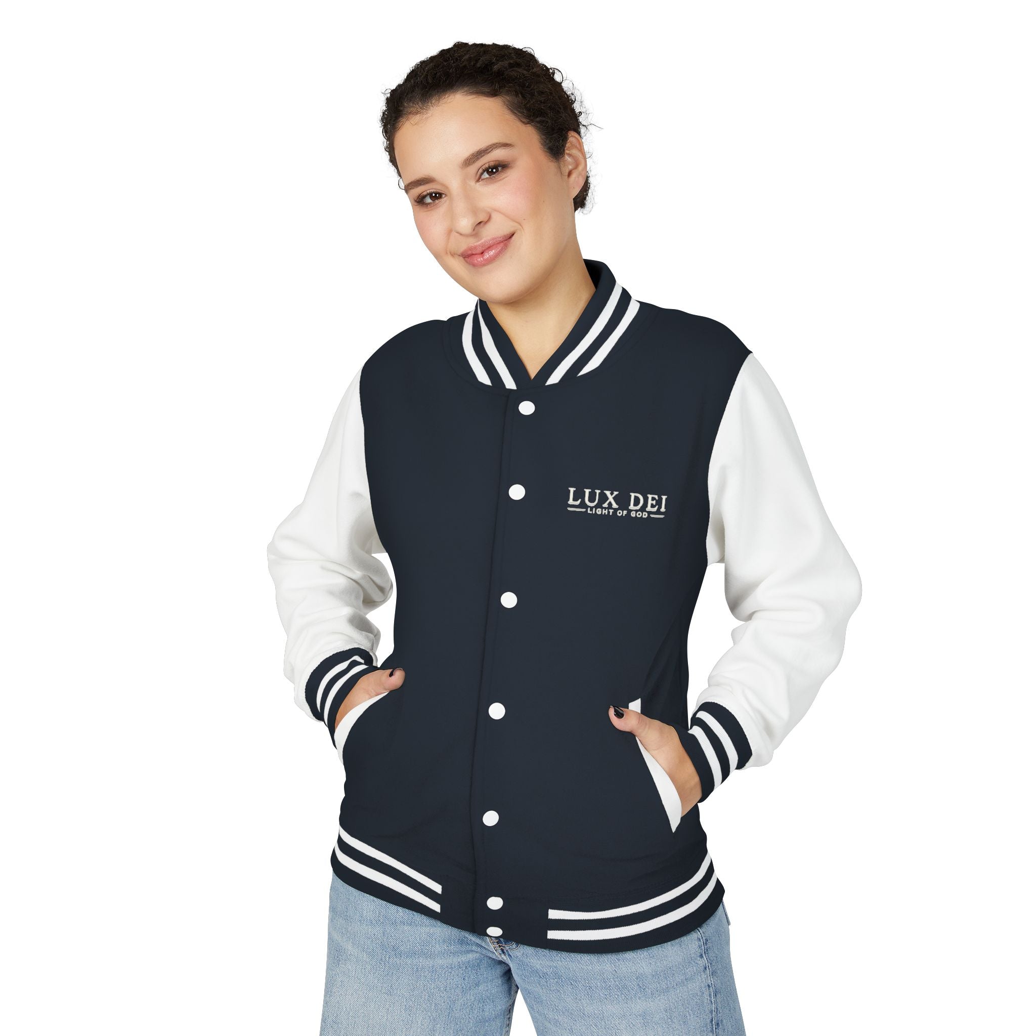 Lux Dei Letterman Jacket — 'Light of God' Red & White Varsity Jacket