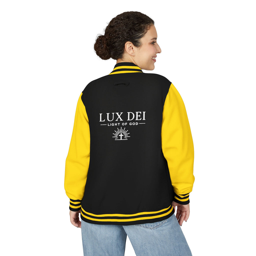 Lux Dei Letterman Jacket — 'Light of God' Red & White Varsity Jacket