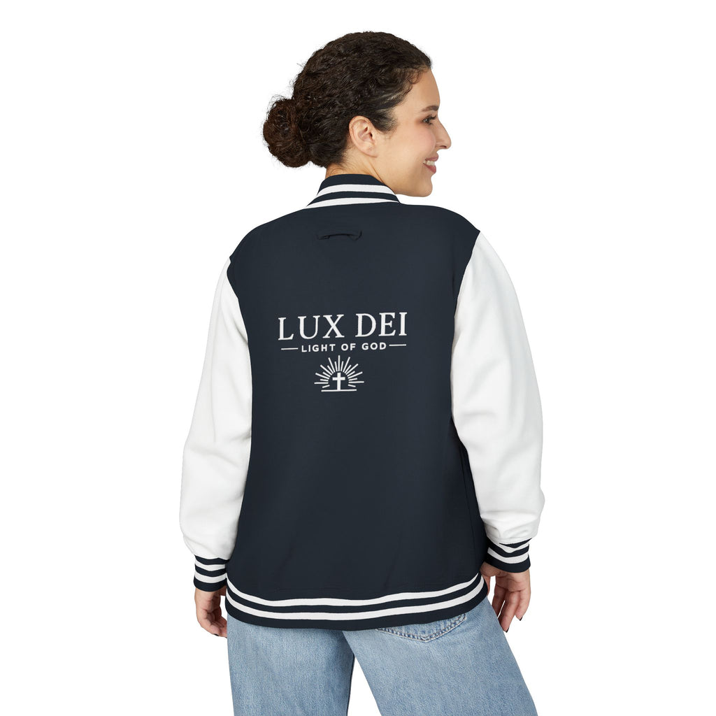 Lux Dei Letterman Jacket — 'Light of God' Red & White Varsity Jacket