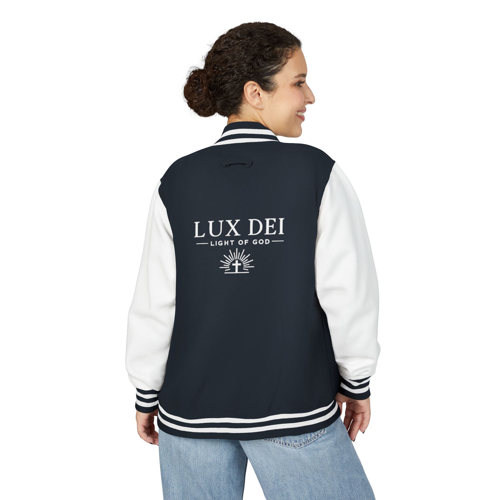 Lux Dei Letterman Jacket — 'Light of God' Red & White Varsity Jacket