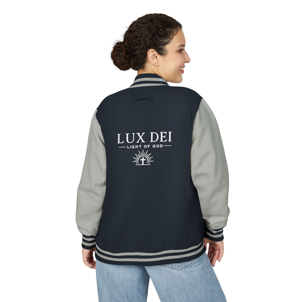 Lux Dei Letterman Jacket — 'Light of God' Red & White Varsity Jacket