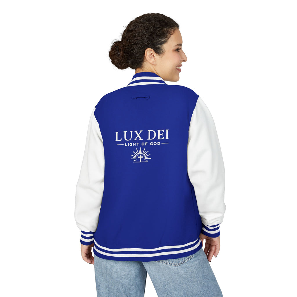 Lux Dei Letterman Jacket — 'Light of God' Red & White Varsity Jacket