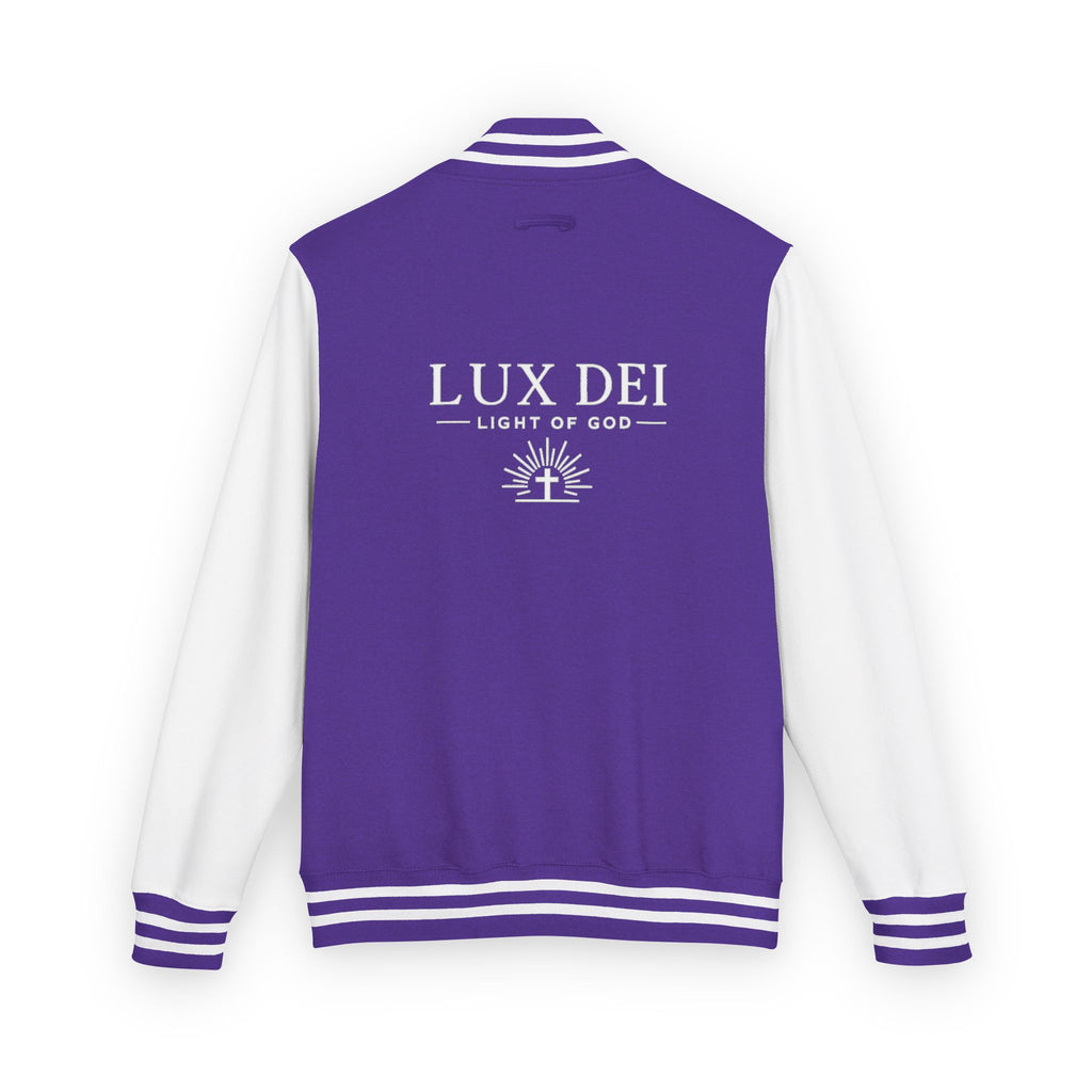 Lux Dei Letterman Jacket — 'Light of God' Red & White Varsity Jacket