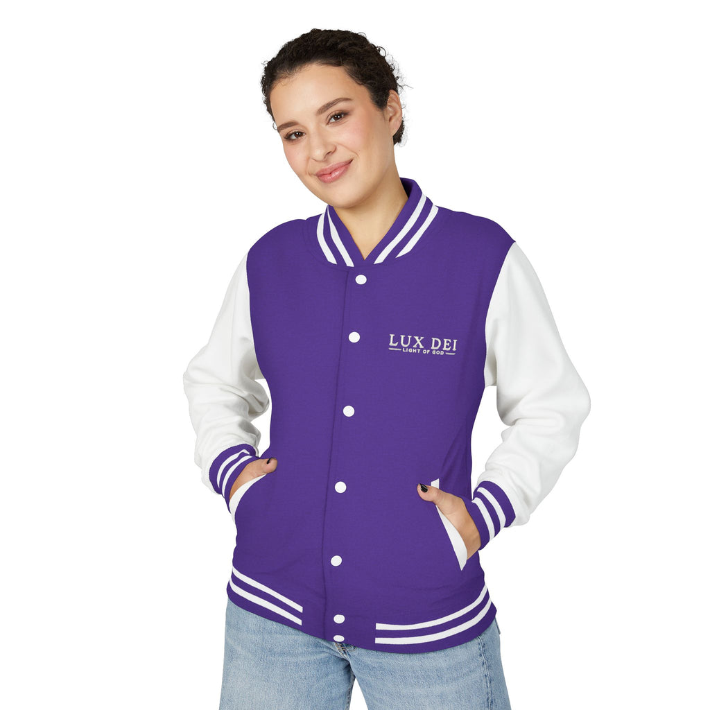 Lux Dei Letterman Jacket — 'Light of God' Red & White Varsity Jacket