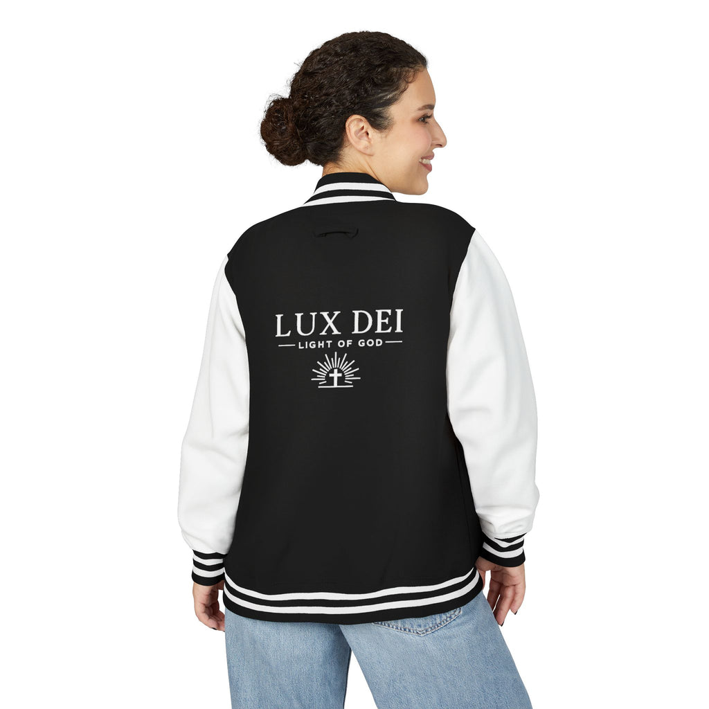 Lux Dei Letterman Jacket — 'Light of God' Red & White Varsity Jacket