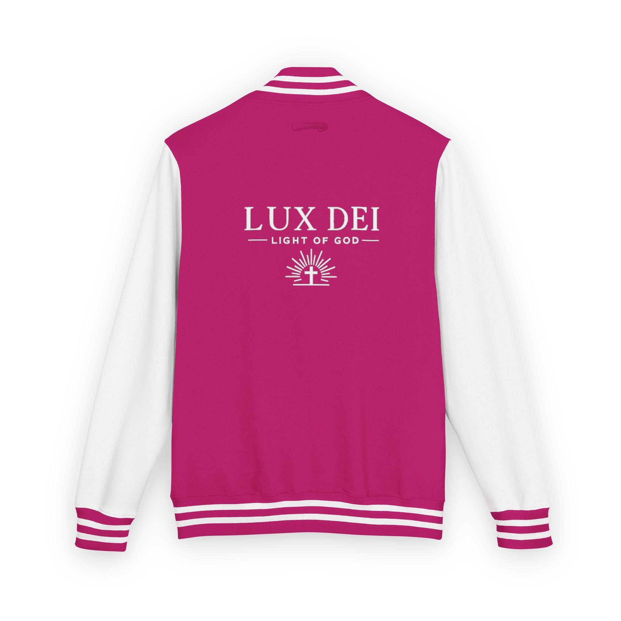 Lux Dei Letterman Jacket — 'Light of God' Red & White Varsity Jacket