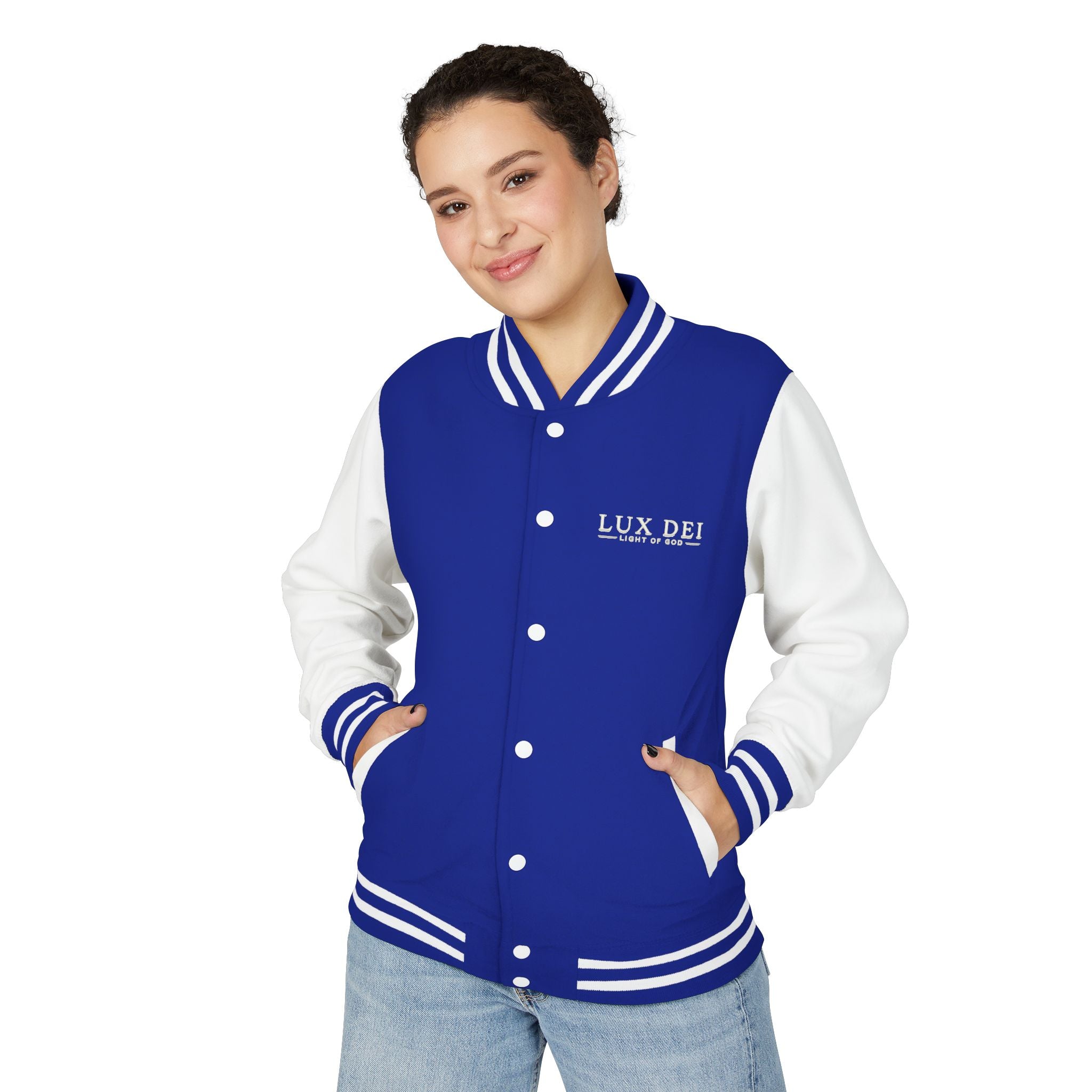 Lux Dei Letterman Jacket — 'Light of God' Red & White Varsity Jacket