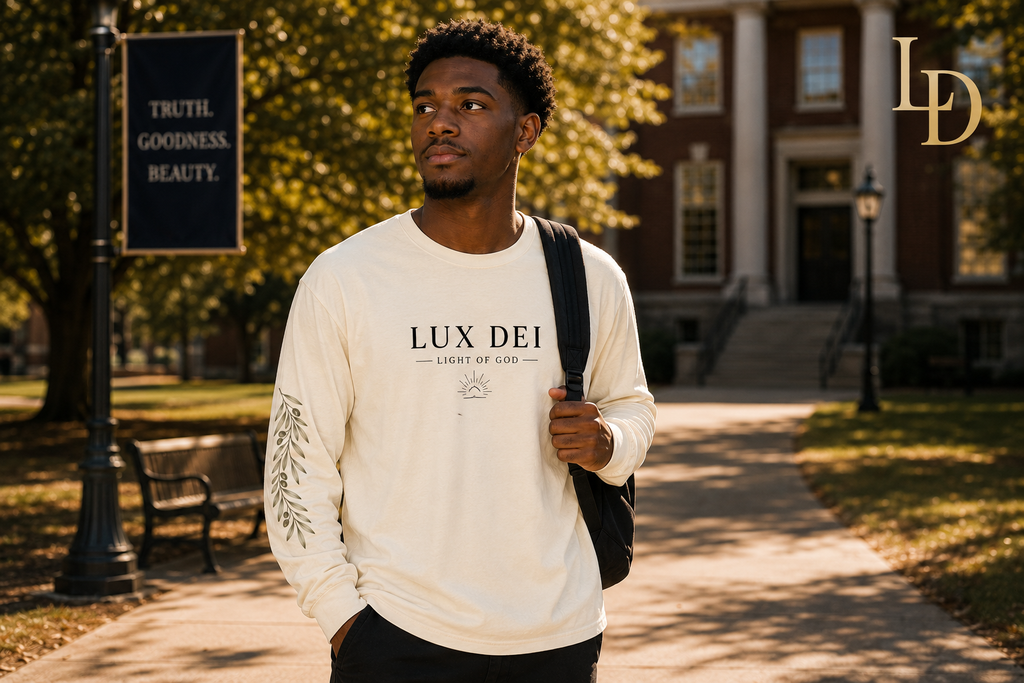 Lux Dei Olive Branch Long Sleeve Tee — "Light of God" Religious Graphic Shirt