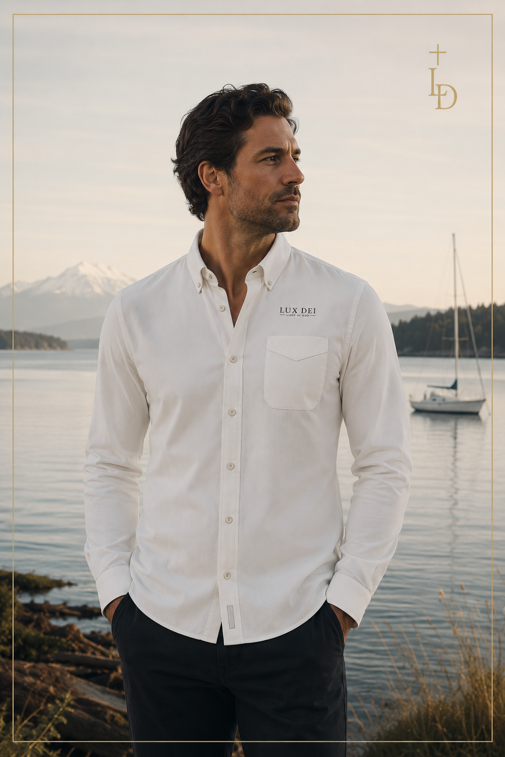 Lux Dei Port Authority Long-Sleeve Button-Up Shirt — "Light of God" Christian Men's Dress Shirt