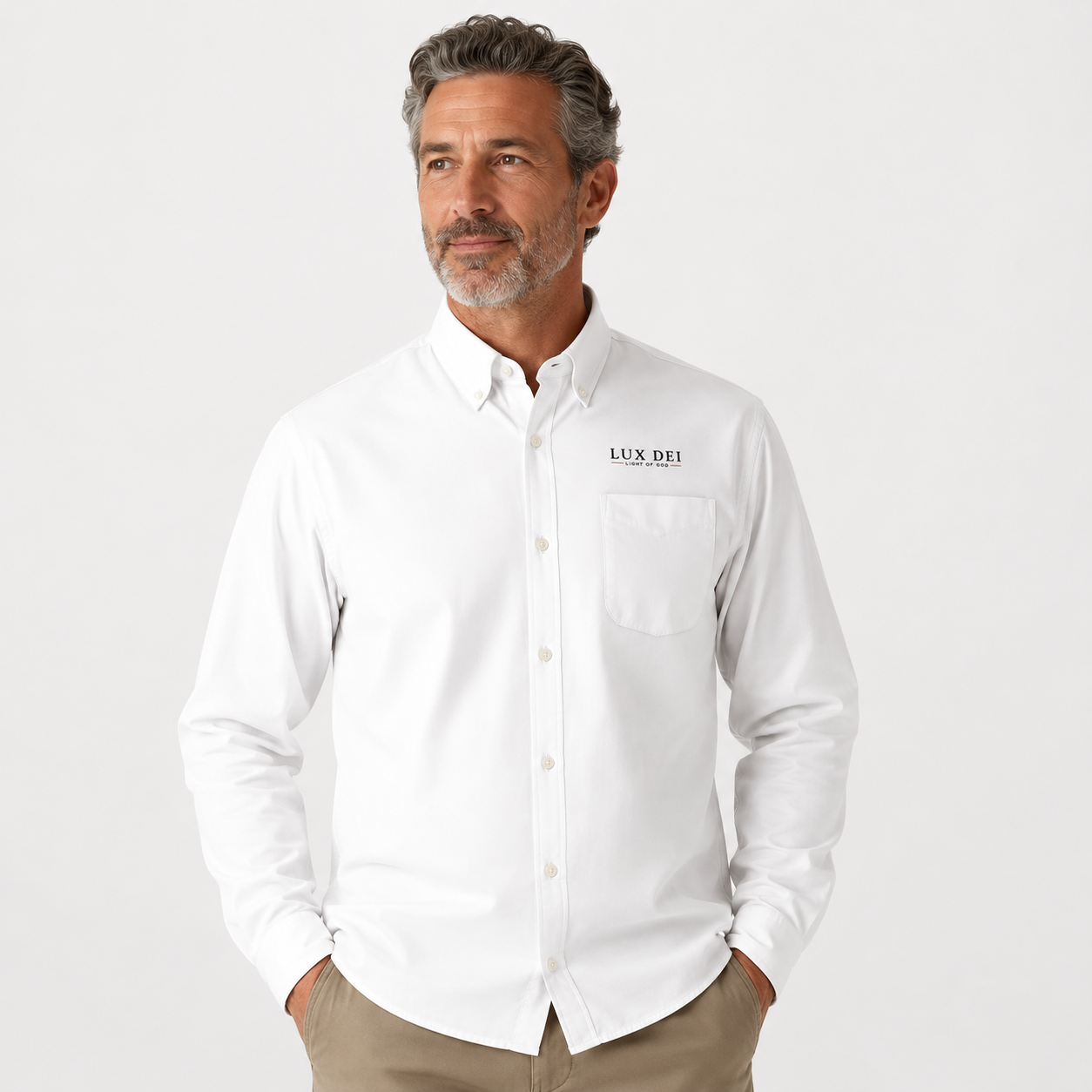 Lux Dei Port Authority Long-Sleeve Button-Up Shirt — "Light of God" Christian Men's Dress Shirt