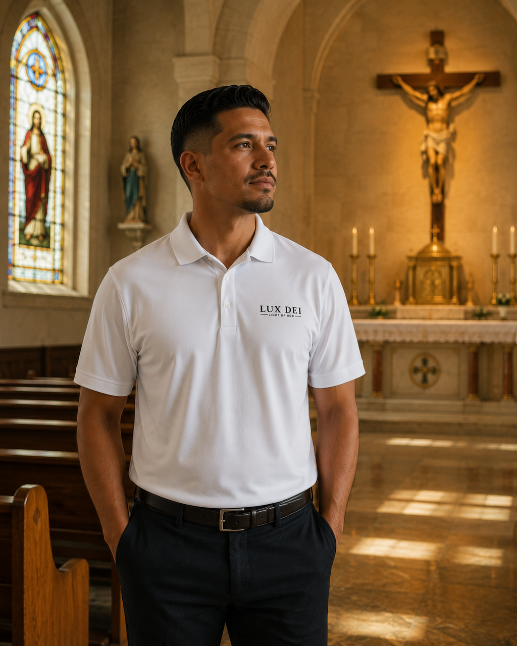 Lux Dei Embroidered Performance Polo | Christian Golf & Business Shirt | Light of God