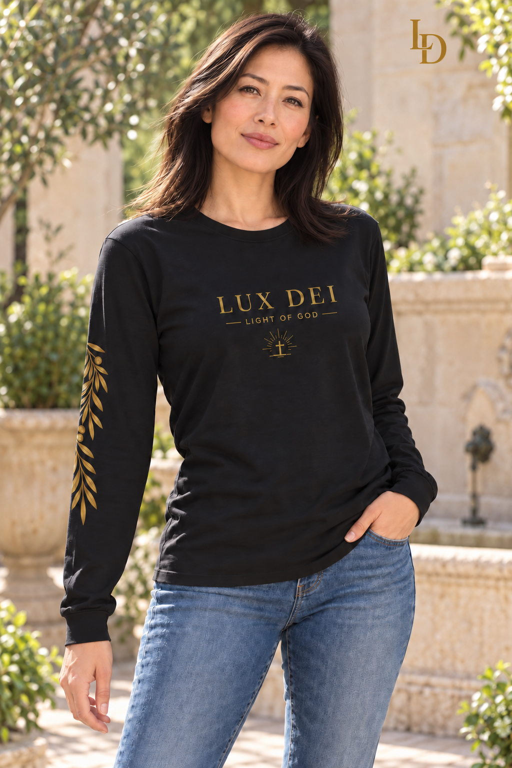 Lux Dei Gold Olive Branch Long Sleeve Tee