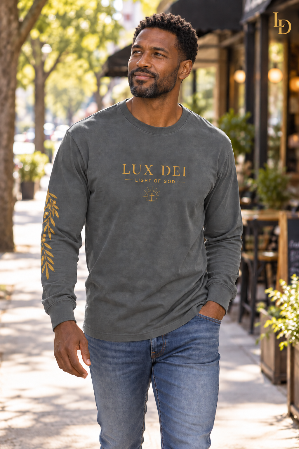 Lux Dei Gold Olive Branch Long Sleeve Tee