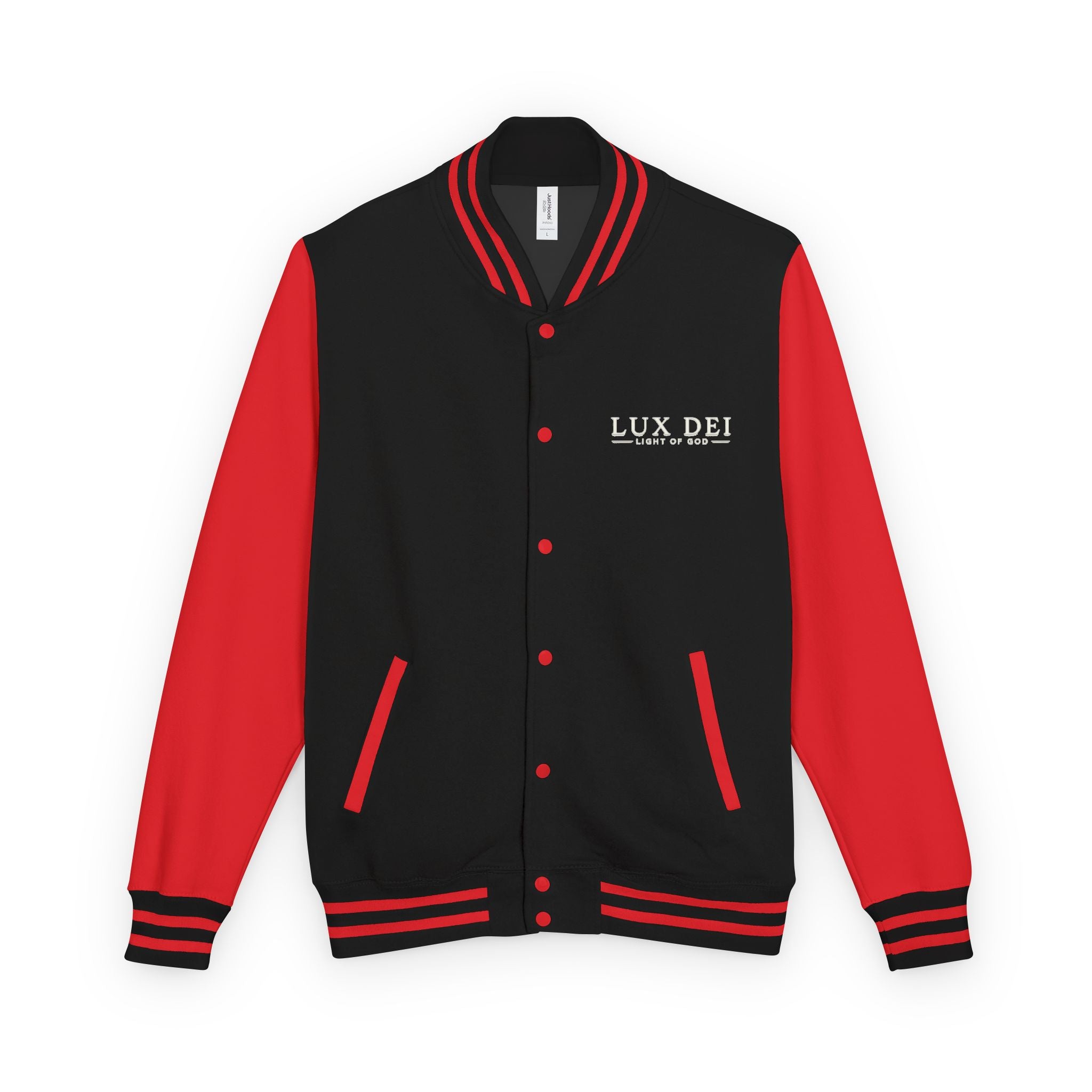 Lux Dei Letterman Jacket — 'Light of God' Red & White Varsity Jacket