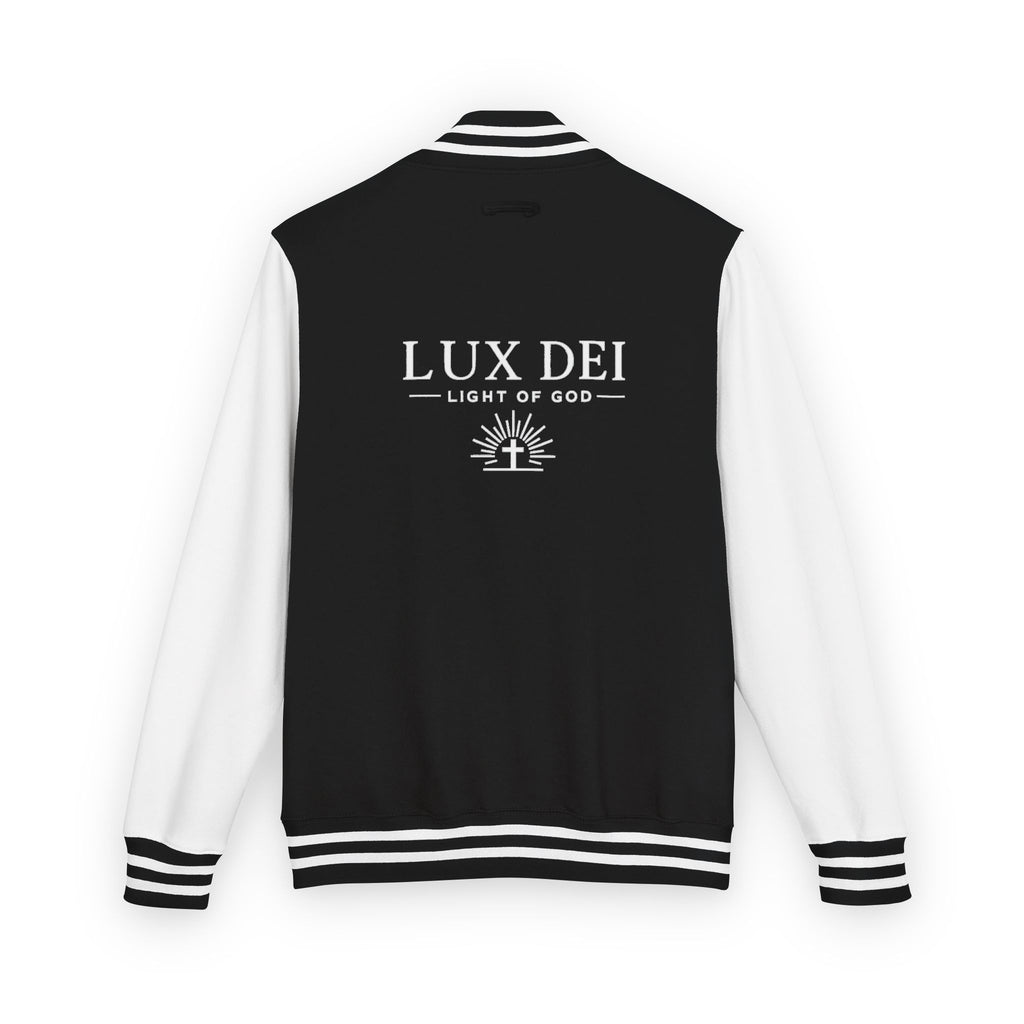 Lux Dei Letterman Jacket — 'Light of God' Red & White Varsity Jacket