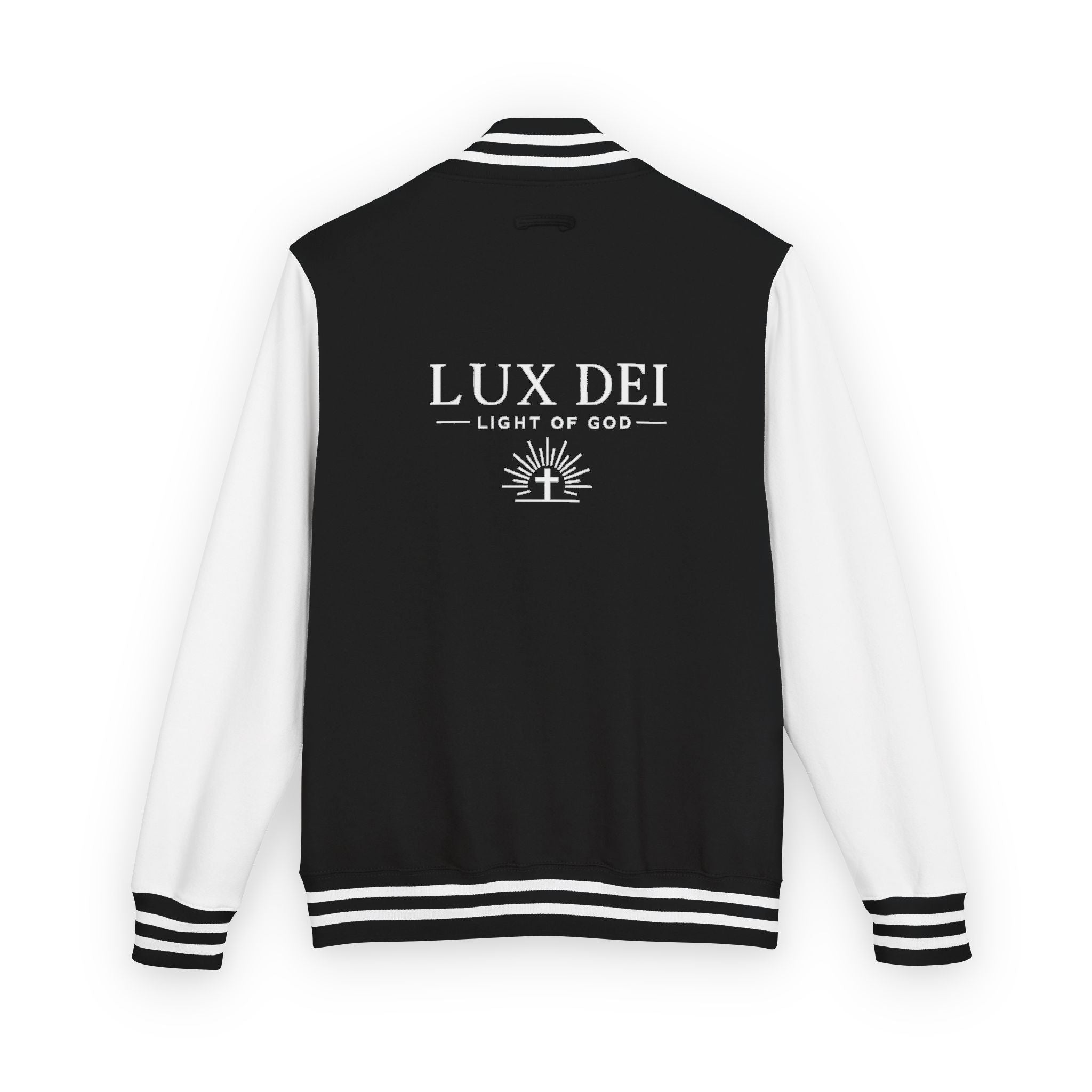 Lux Dei Letterman Jacket — 'Light of God' Red & White Varsity Jacket