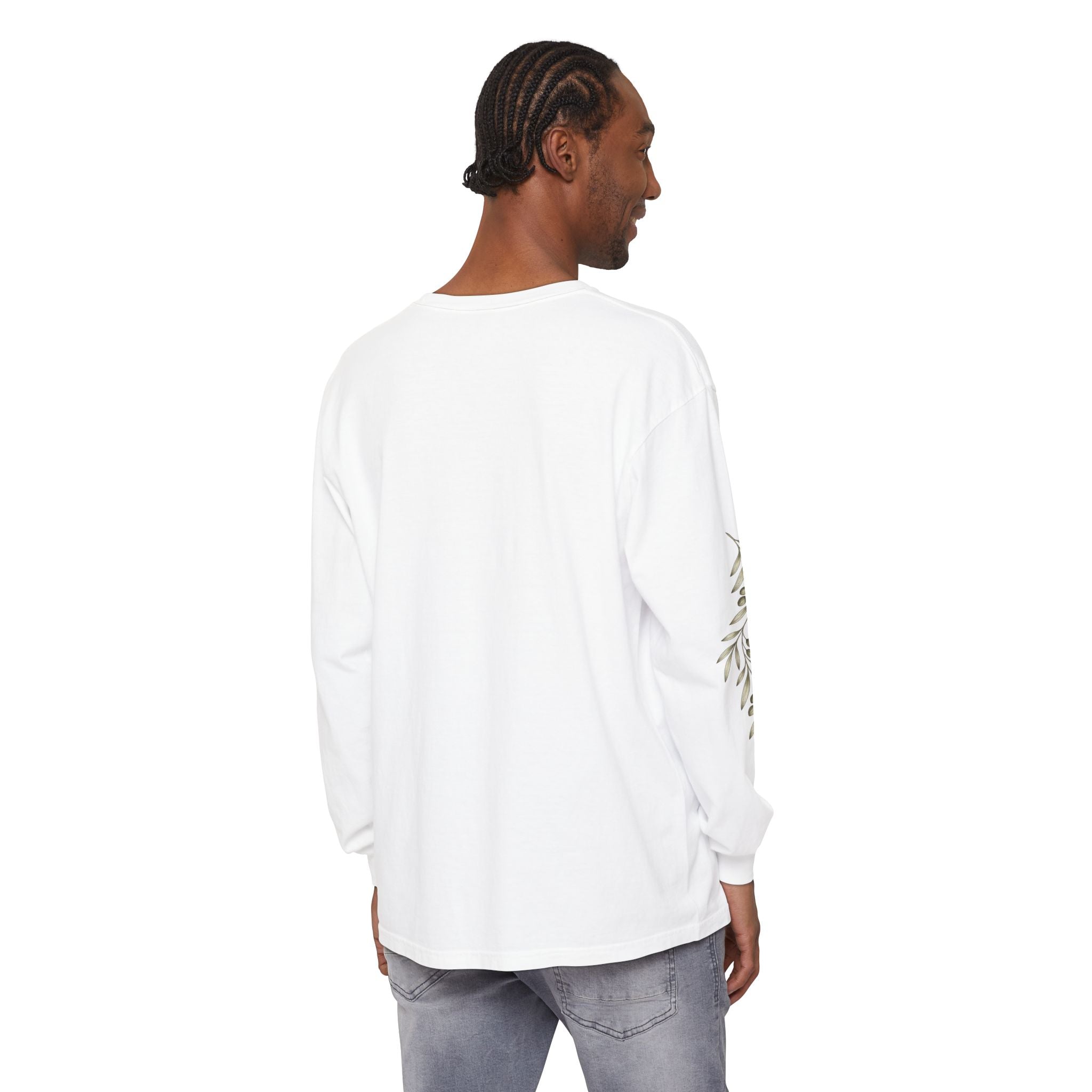 Lux Dei Long Sleeve Tee — "Light of God" Christian Shirt with Olive Branch Sleeve