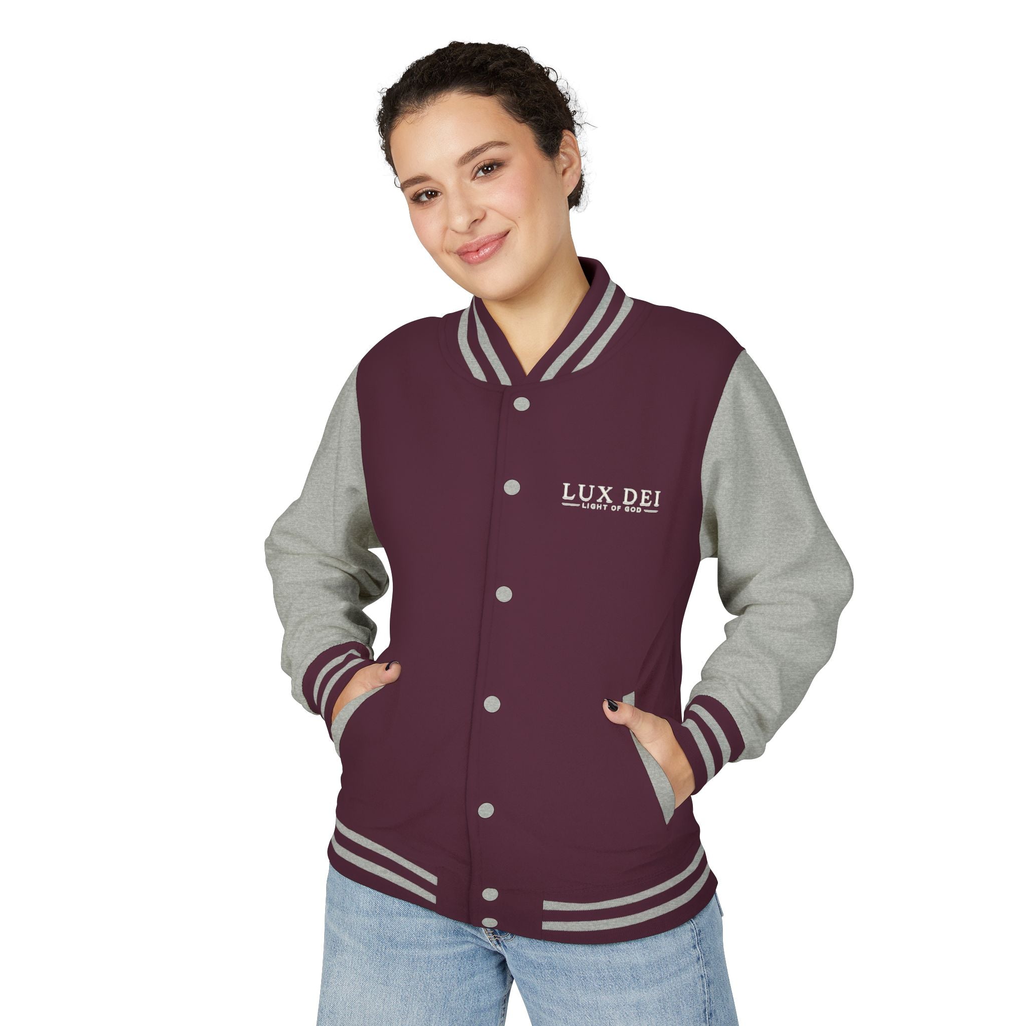 Lux Dei Letterman Jacket — 'Light of God' Red & White Varsity Jacket
