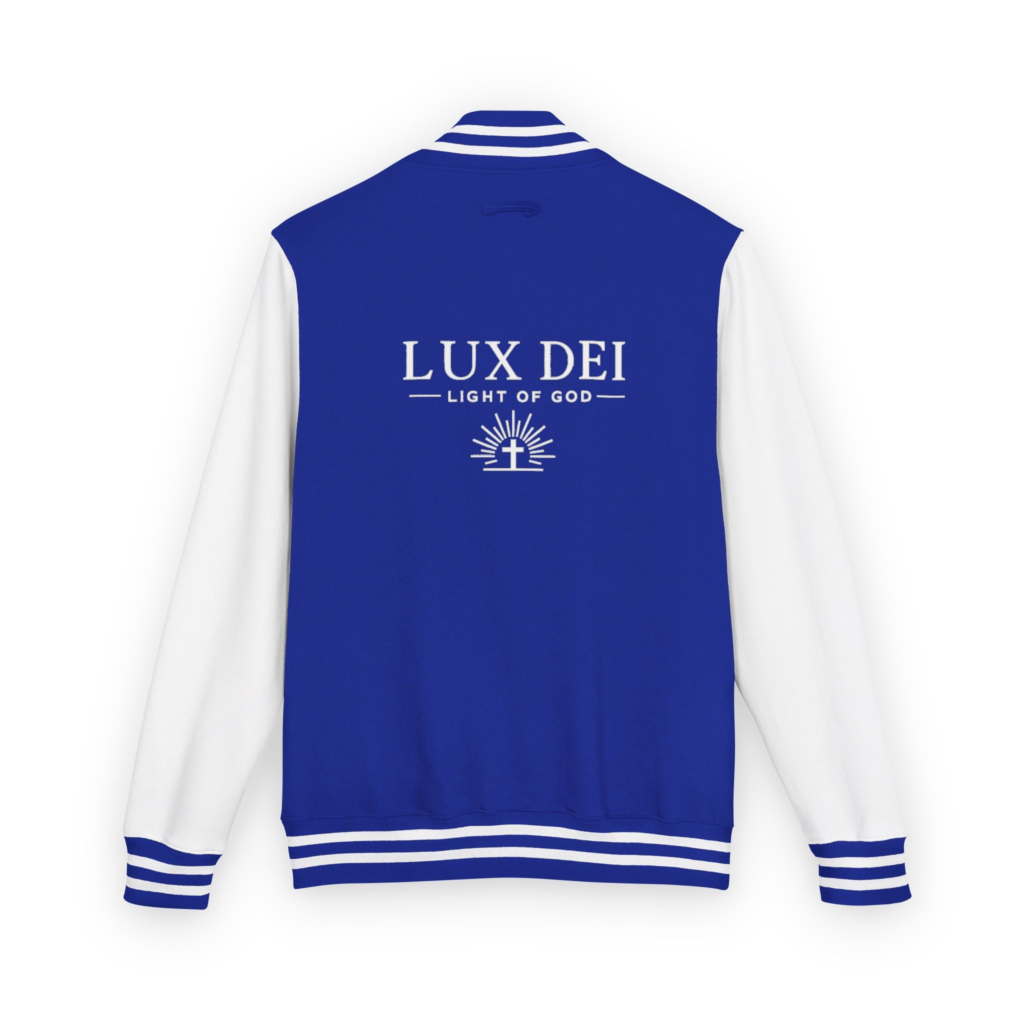 Lux Dei Letterman Jacket — 'Light of God' Red & White Varsity Jacket