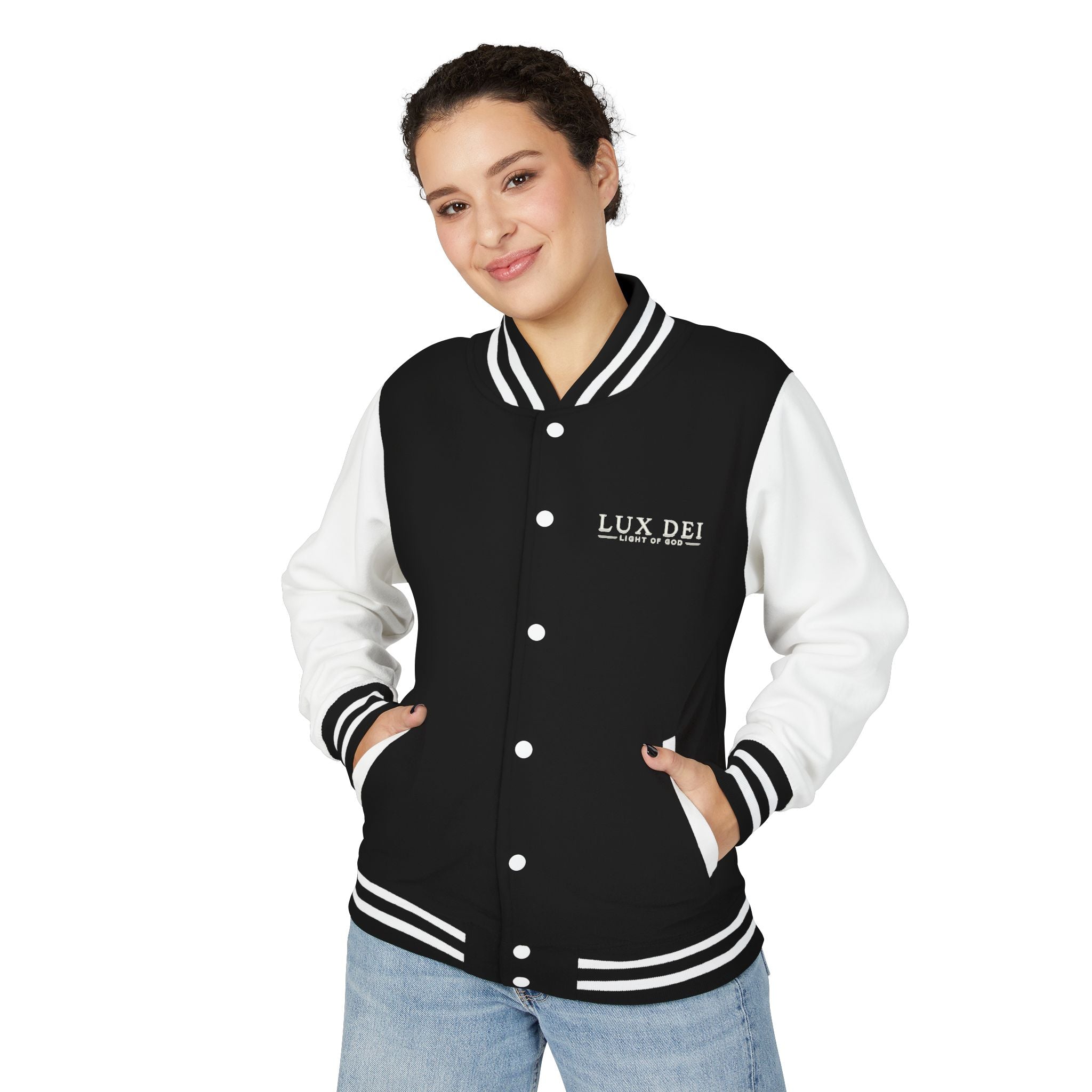Lux Dei Letterman Jacket — 'Light of God' Red & White Varsity Jacket