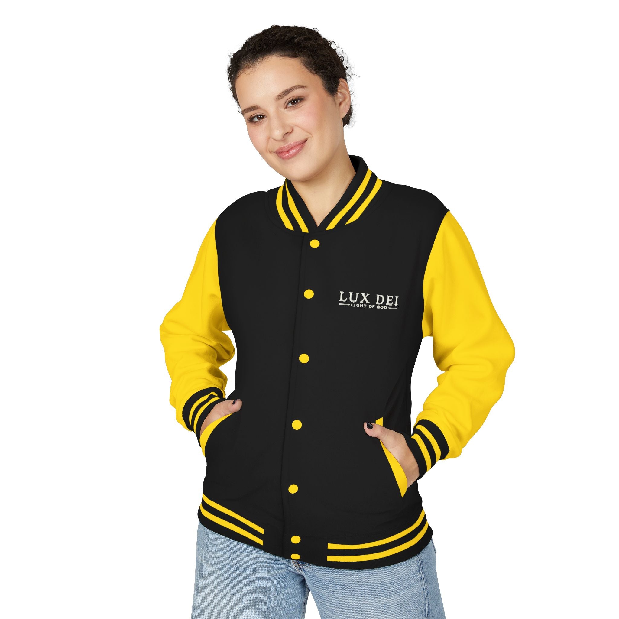 Lux Dei Letterman Jacket — 'Light of God' Red & White Varsity Jacket