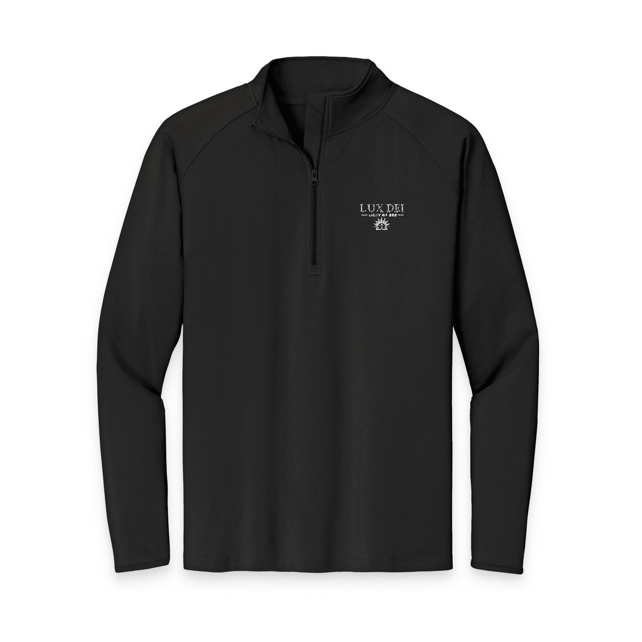 Embroidered 'Lux Dei' Quarter-Zip Pullover — Men's Performance Sport-Wick