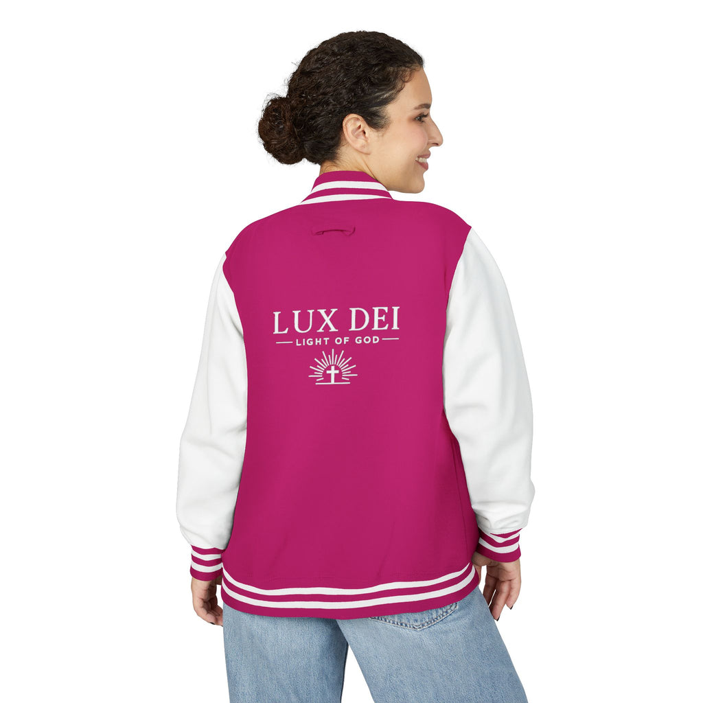 Lux Dei Letterman Jacket — 'Light of God' Red & White Varsity Jacket