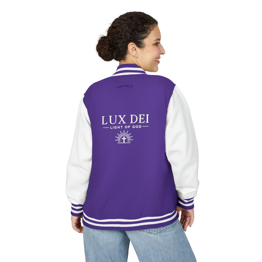 Lux Dei Letterman Jacket — 'Light of God' Red & White Varsity Jacket