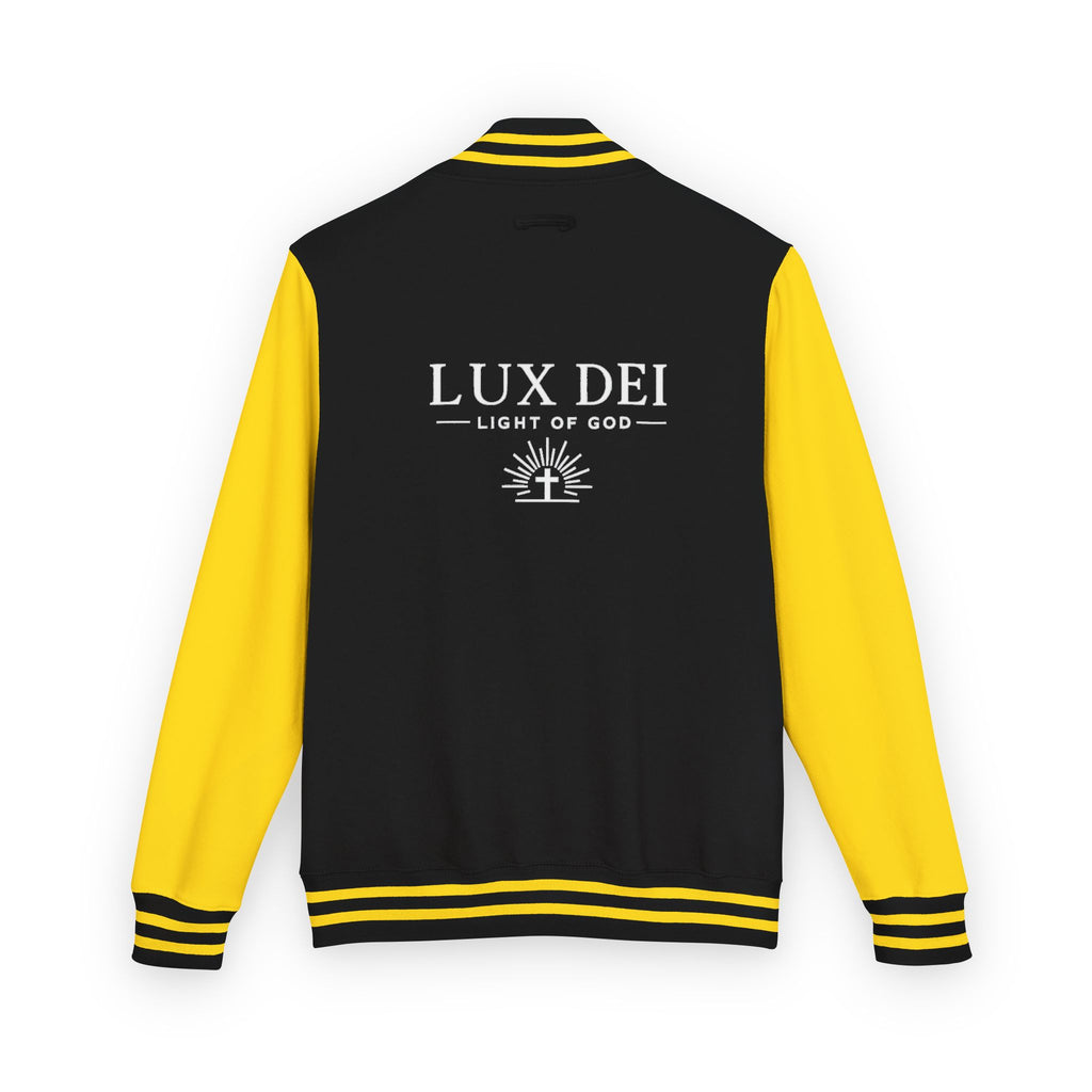 Lux Dei Letterman Jacket — 'Light of God' Red & White Varsity Jacket
