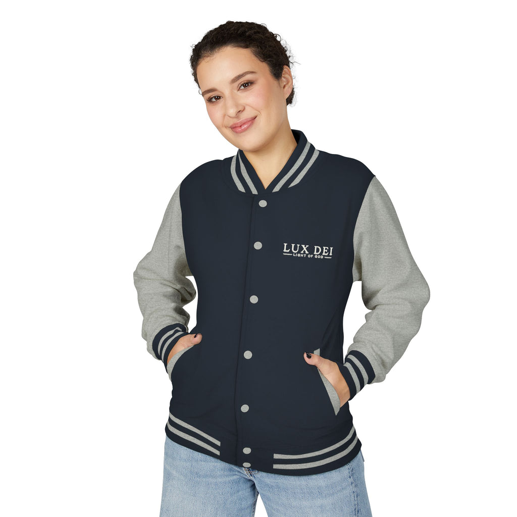 Lux Dei Letterman Jacket — 'Light of God' Red & White Varsity Jacket