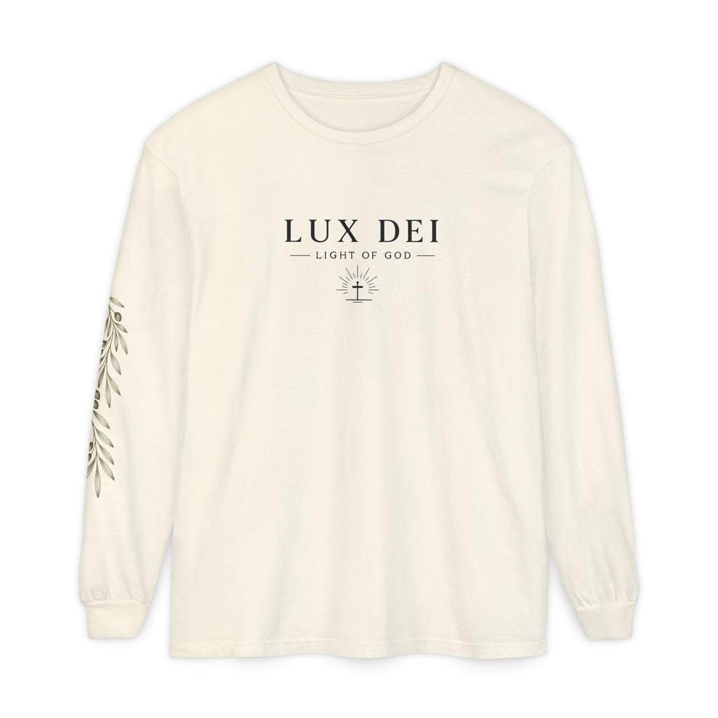 Lux Dei Olive Branch Long Sleeve Tee — "Light of God" Religious Graphic Shirt