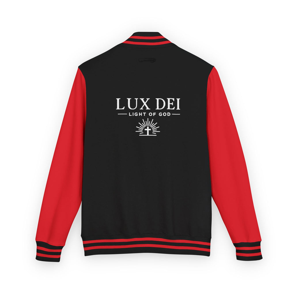 Lux Dei Letterman Jacket — 'Light of God' Red & White Varsity Jacket