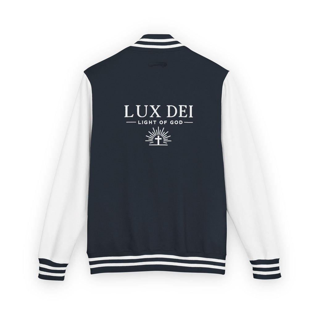 Lux Dei Letterman Jacket — 'Light of God' Red & White Varsity Jacket