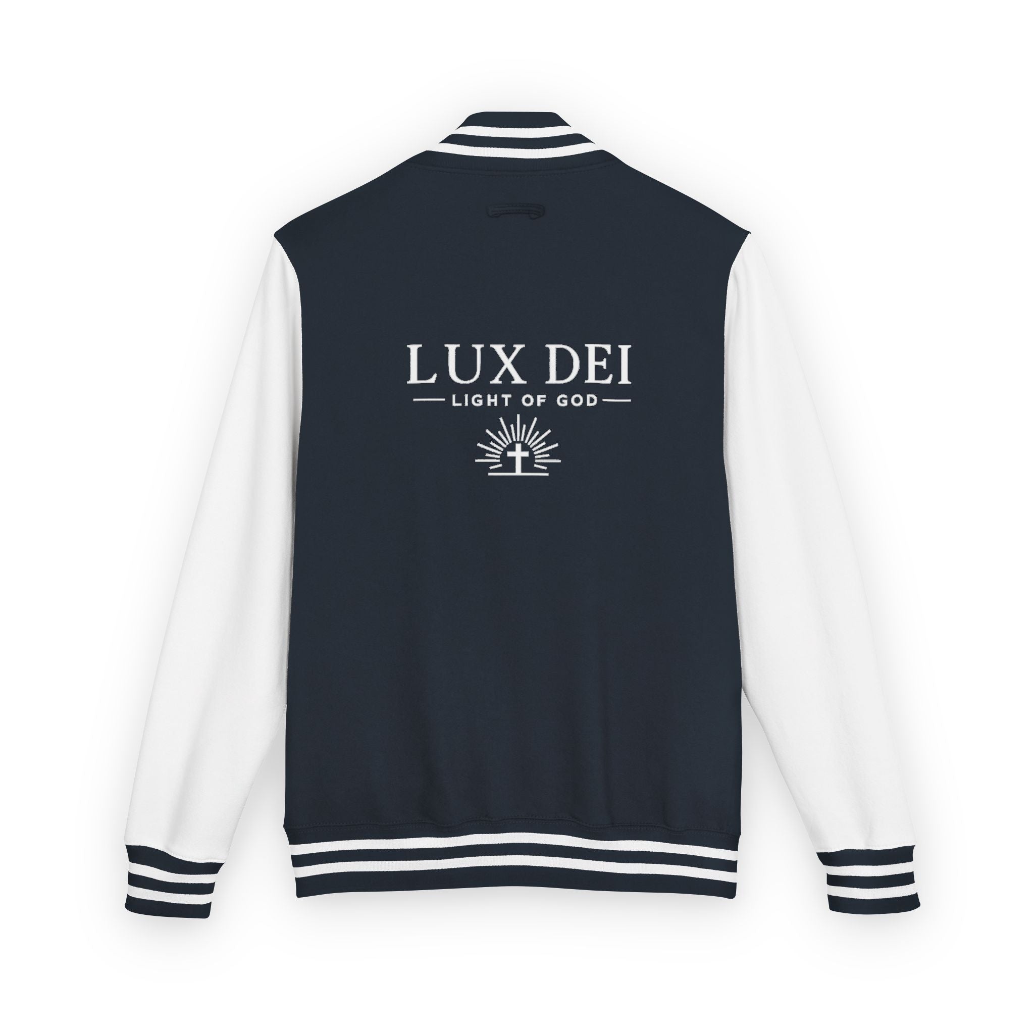 Lux Dei Letterman Jacket — 'Light of God' Red & White Varsity Jacket