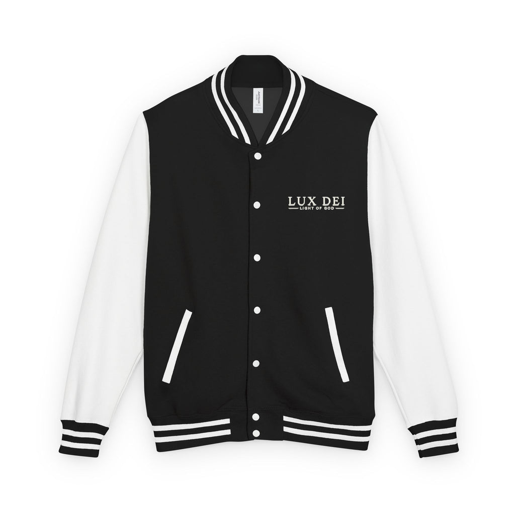Lux Dei Letterman Jacket — 'Light of God' Red & White Varsity Jacket