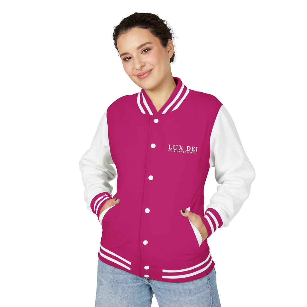 Lux Dei Letterman Jacket — 'Light of God' Red & White Varsity Jacket