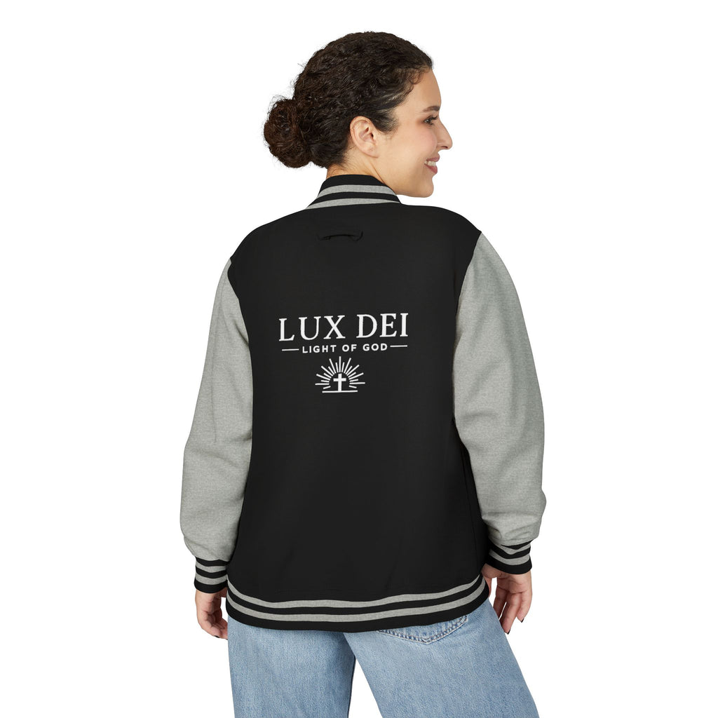 Lux Dei Letterman Jacket — 'Light of God' Red & White Varsity Jacket