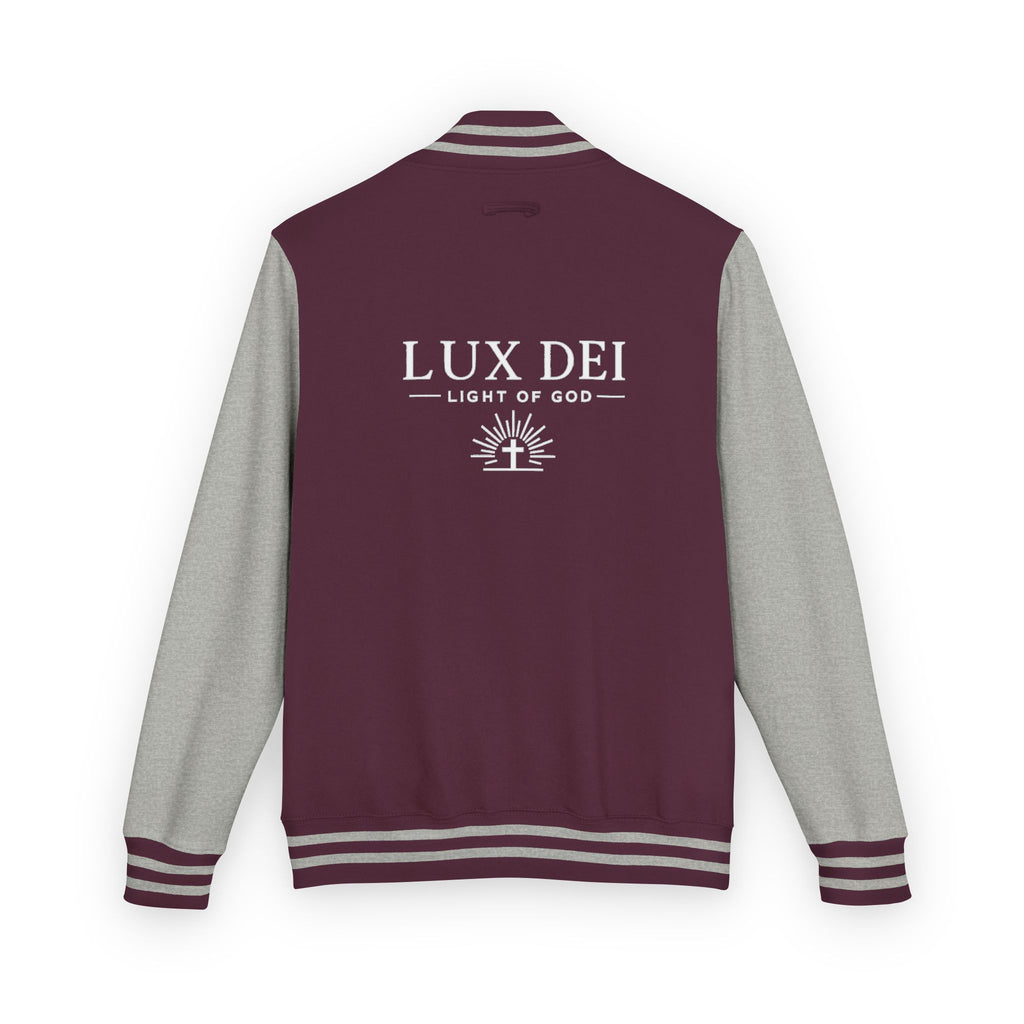 Lux Dei Letterman Jacket — 'Light of God' Red & White Varsity Jacket